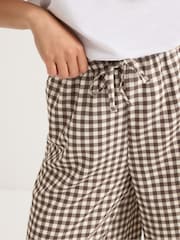 PixieGirl Petite Brown Gingham Tie Waist Wide Leg Trousers - Image 4 of 5