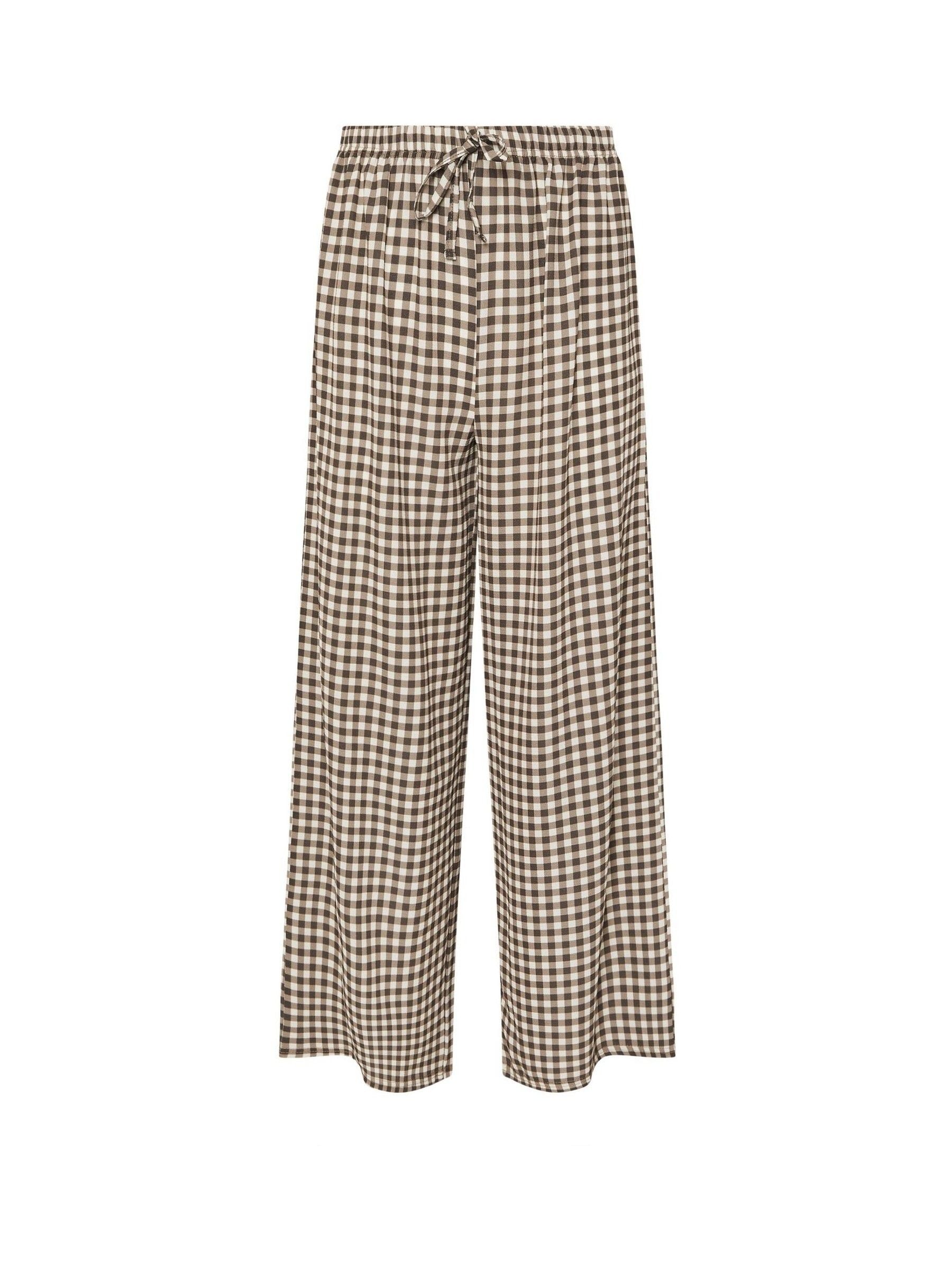 Buy PixieGirl Petite Brown Gingham Tie Waist Wide Leg Trousers