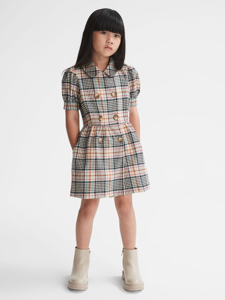 Buy Reiss Beige Check Nisha Junior Puff Sleeve Check Dress from Next USA