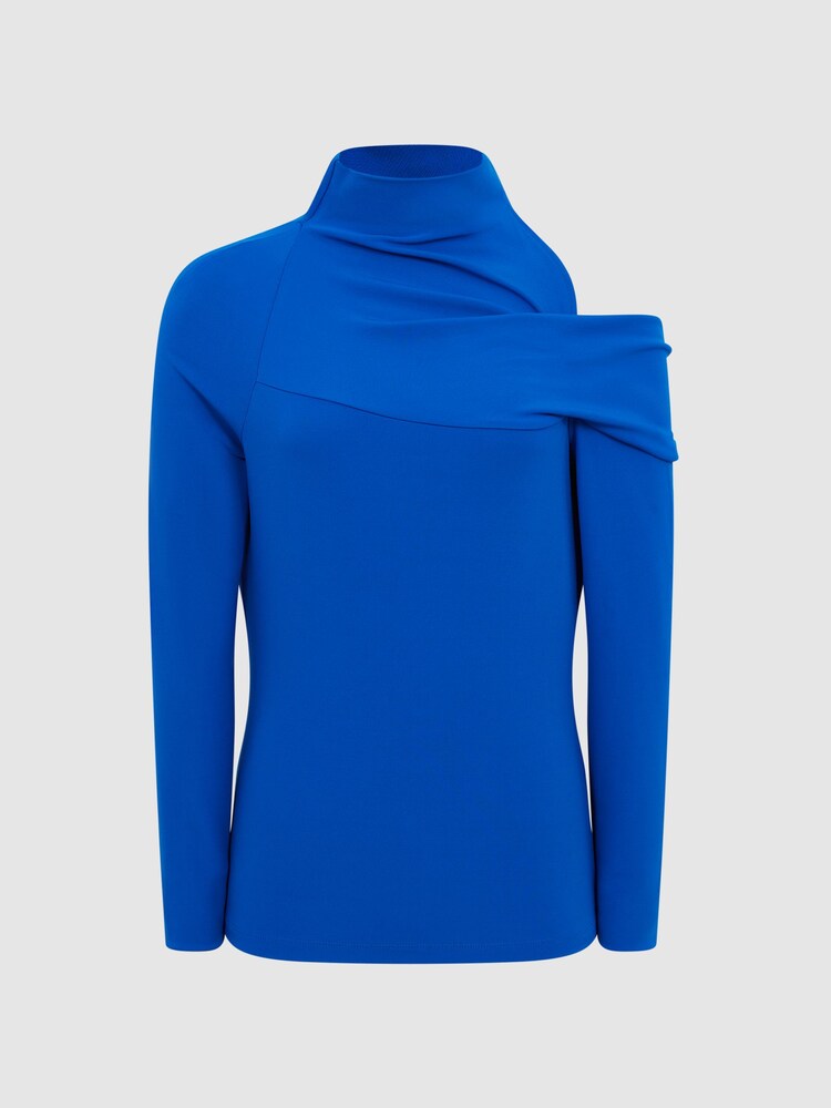 Reiss Blue Amy High Neck Cut Out Shoulder Top - Image 2 of 6