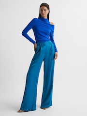Reiss Blue Amy High Neck Cut Out Shoulder Top - Image 3 of 6