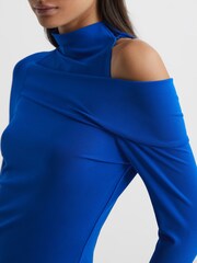 Reiss Blue Amy High Neck Cut Out Shoulder Top - Image 4 of 6