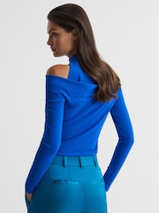Reiss Blue Amy High Neck Cut Out Shoulder Top - Image 5 of 6