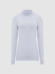Reiss Light Blue Phoebe Second Skin Roll Neck Top - Image 2 of 6