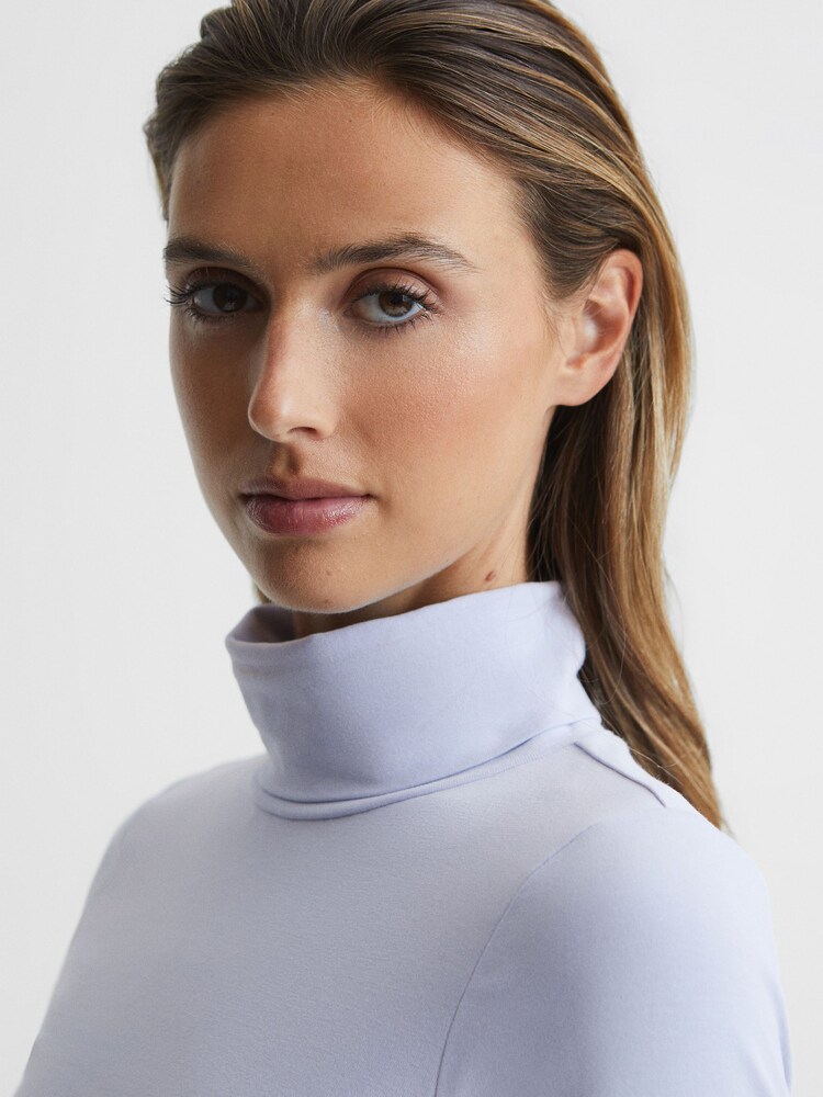 Reiss Light Blue Phoebe Second Skin Roll Neck Top - Image 4 of 6