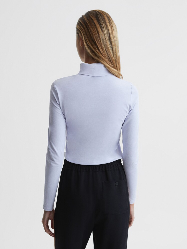 Reiss Light Blue Phoebe Second Skin Roll Neck Top - Image 5 of 6