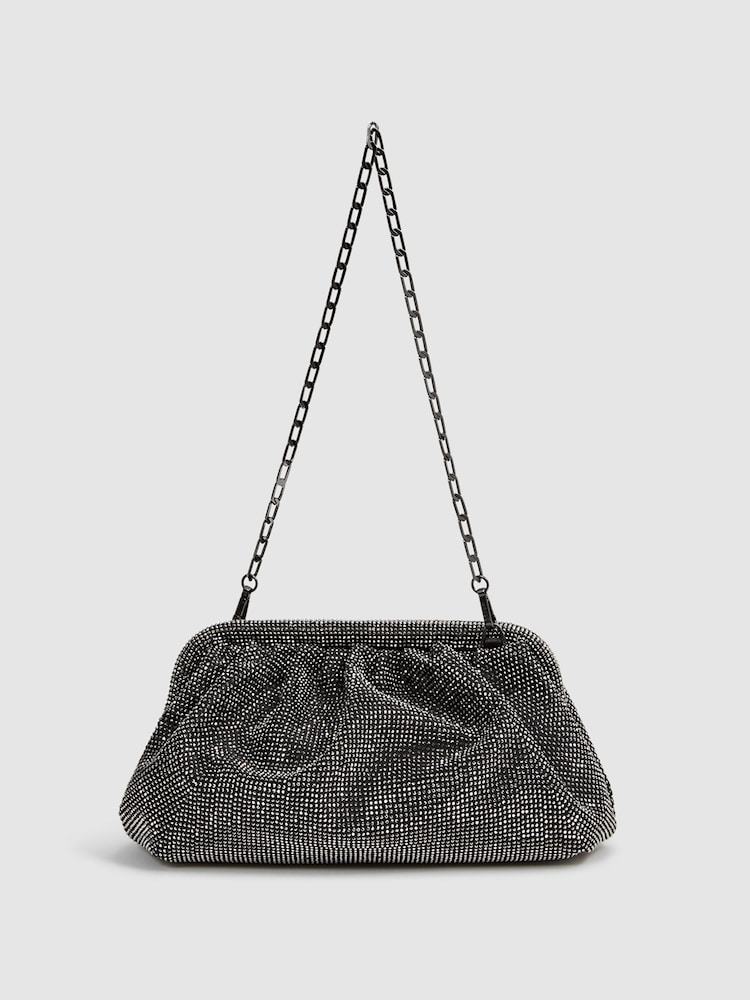 Reiss Black Clementine Hotfix Studded Shoulder Bag - Image 1 of 7