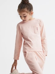 Reiss Pink Billy Junior Long Sleeve Embroidered Nightwear Top - Image 1 of 7