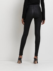 River Island Black Mid Rise Coated Super Skinny 100% Cotton Jeans - Image 2 of 6
