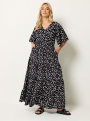 Yours Curve Black Ditsy Floral Textured Maxi Dress - Image 1 of 5
