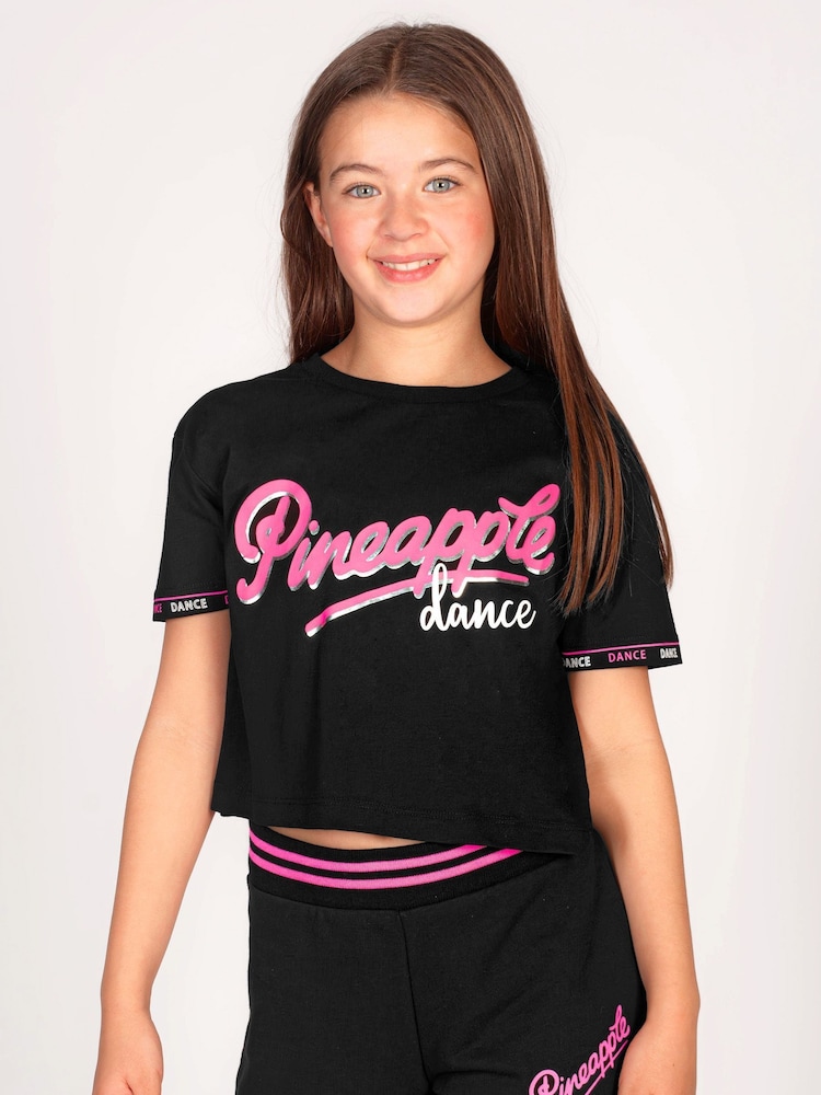 Pineapple Black Logo Girls Dance Crop T-Shirt - Image 1 of 6