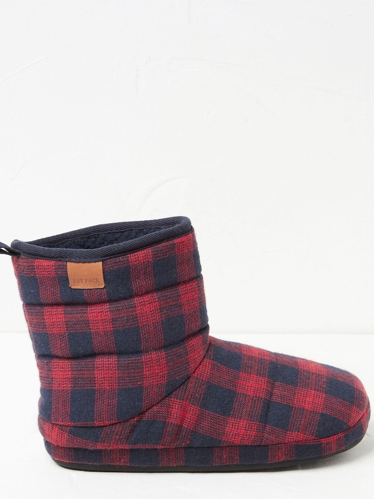 FatFace Red Carlton Check Slipper Boots - Image 1 of 4 FatFace Red Carlton Check Slipper Boots - Image 1 of 4
