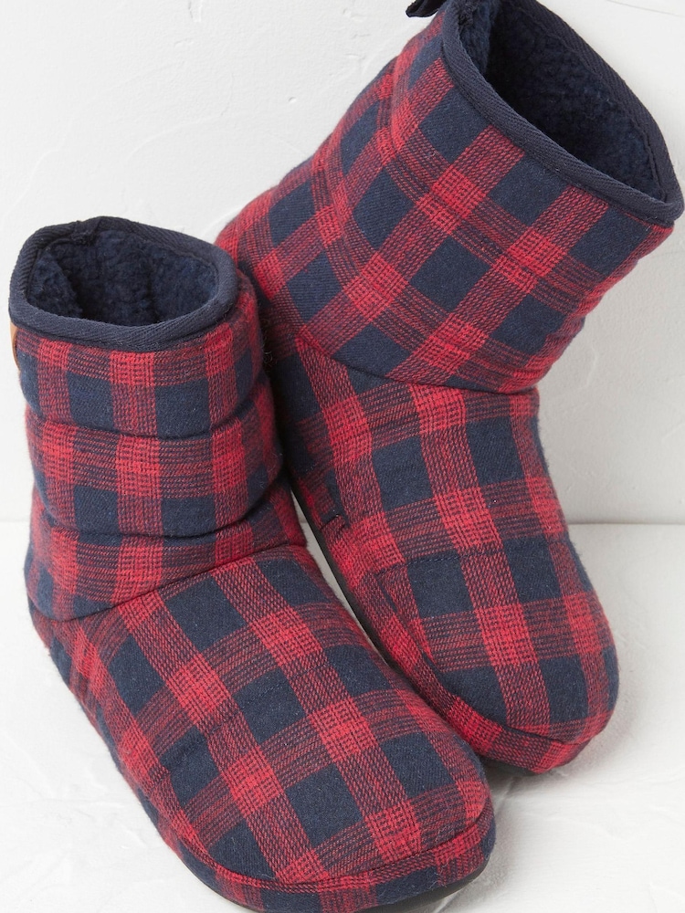 FatFace Red Carlton Check Slipper Boots - Image 2 of 4 FatFace Red Carlton Check Slipper Boots - Image 2 of 4