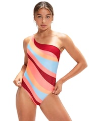 Speedo Multi Printed Asymmetric 1 Piece Swimsuit - Image 1 of 10