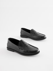 Black Regular Fit Leather Penny Loafers - Image 2 of 6