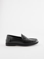Black Regular Fit Leather Penny Loafers - Image 3 of 6