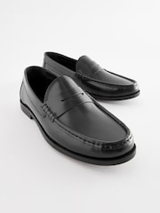 Black Regular Fit Leather Penny Loafers - Image 4 of 6