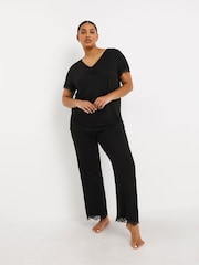 Simply Be Black Luna Secret Support Jersey Lace Lounge Set - Image 1 of 6