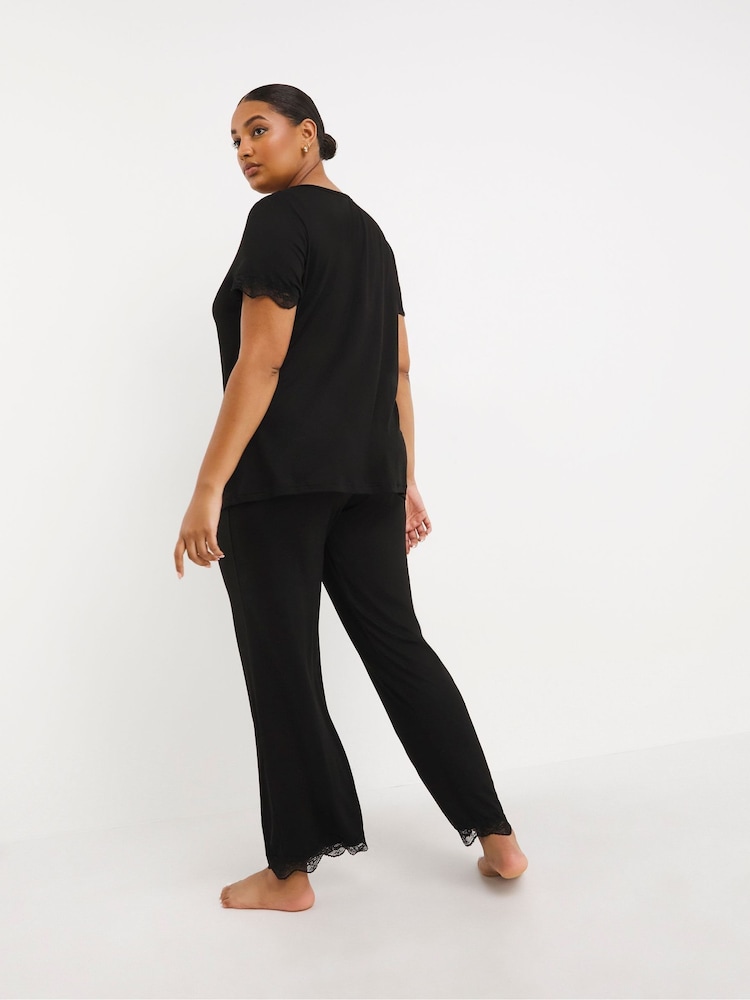 Simply Be Black Luna Secret Support Jersey Lace Lounge Set - Image 2 of 6