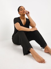 Simply Be Black Luna Secret Support Jersey Lace Lounge Set - Image 3 of 6