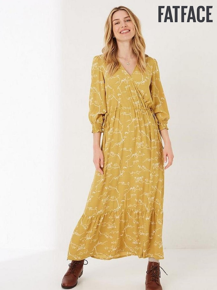 FatFace Yellow Penryn Painted Bird Midi Dress - Image 1 of 8