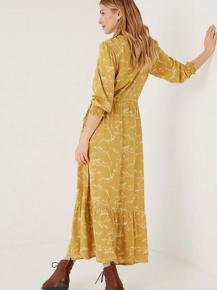FatFace Yellow Penryn Painted Bird Midi Dress - Image 2 of 8