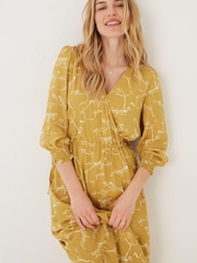FatFace Yellow Penryn Painted Bird Midi Dress - Image 6 of 8