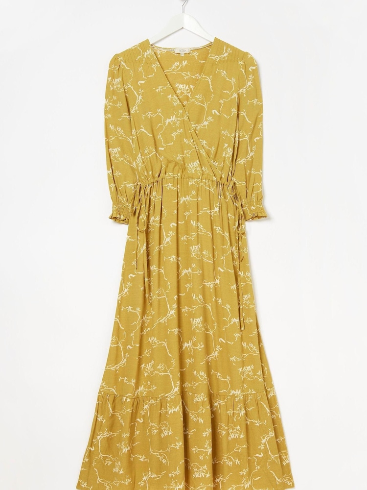 FatFace Yellow Penryn Painted Bird Midi Dress - Image 8 of 8