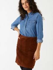 FatFace Eliza Brown Suede Skirt - Image 1 of 3