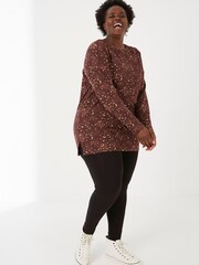 FatFace Purple Leena Textured Dot Longline T-Shirt - Image 1 of 4