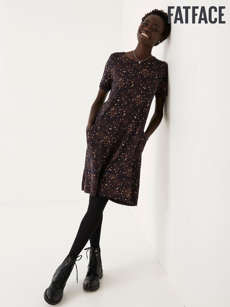 FatFace Blue Simone Dot Jersey Dress - Image 1 of 4
