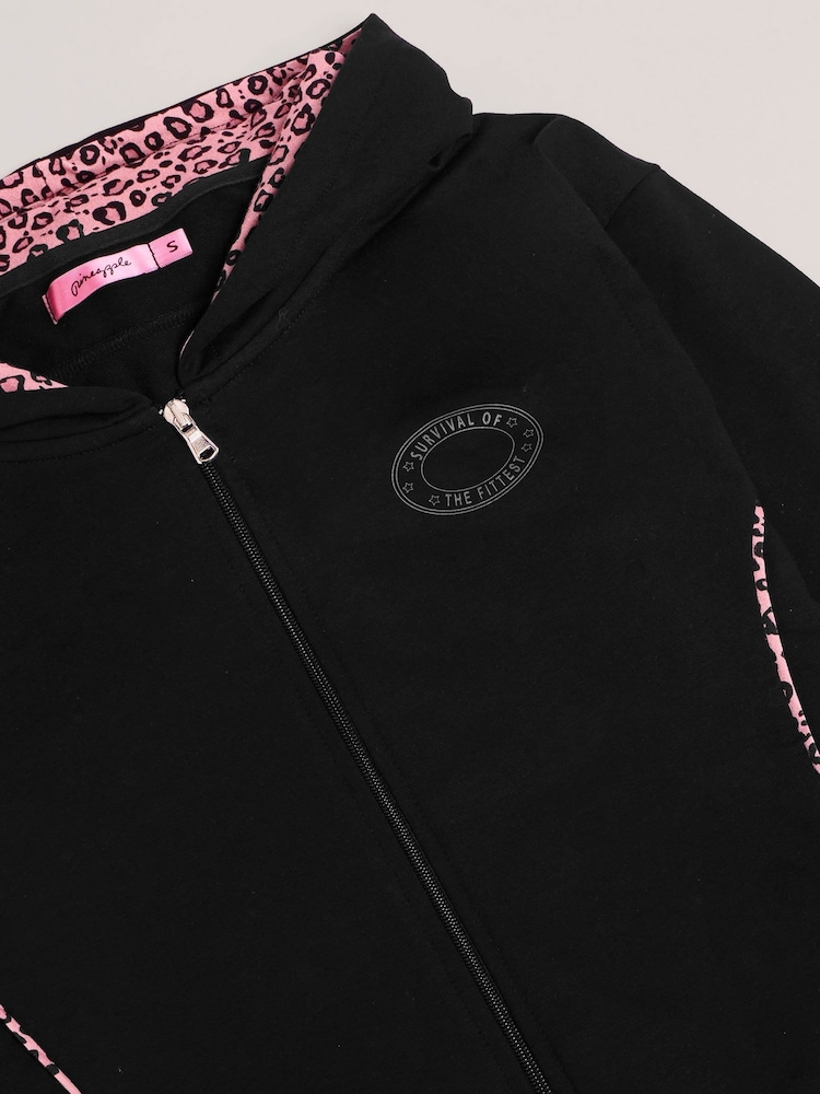 Pineapple Black Leopard Stripe Womens Zip Hoodie - Image 6 of 6