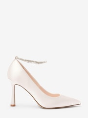 Ivory White Forever Comfort® Wedding Jewel Ankle Strap Point Toe Court Bridal Shoes - Image 5 of 8