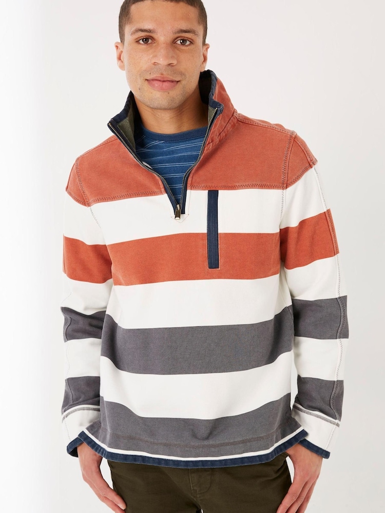 Fat Face Orange Airlie Rugby Striped Sweatshirt - Image 1 of 6 Fat Face Orange Airlie Rugby Striped Sweatshirt - Image 1 of 6