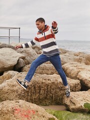 Fat Face Orange Airlie Rugby Striped Sweatshirt - Image 4 of 6