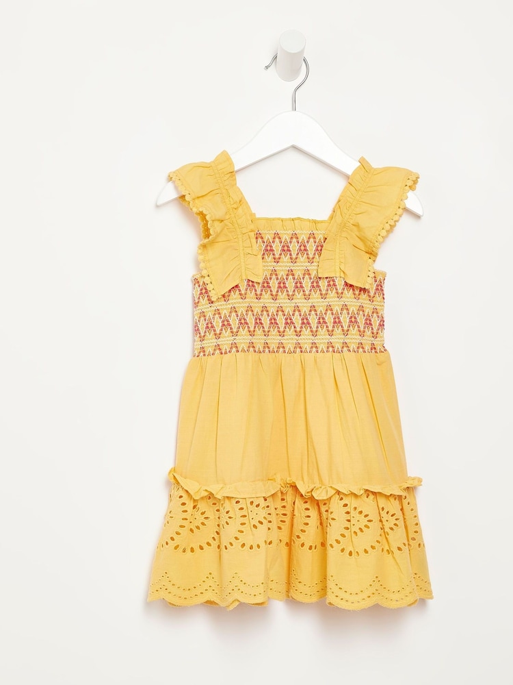 River Island Orange 100% Cotton Stitch Ruffle Smock Dress - Image 1 of 3