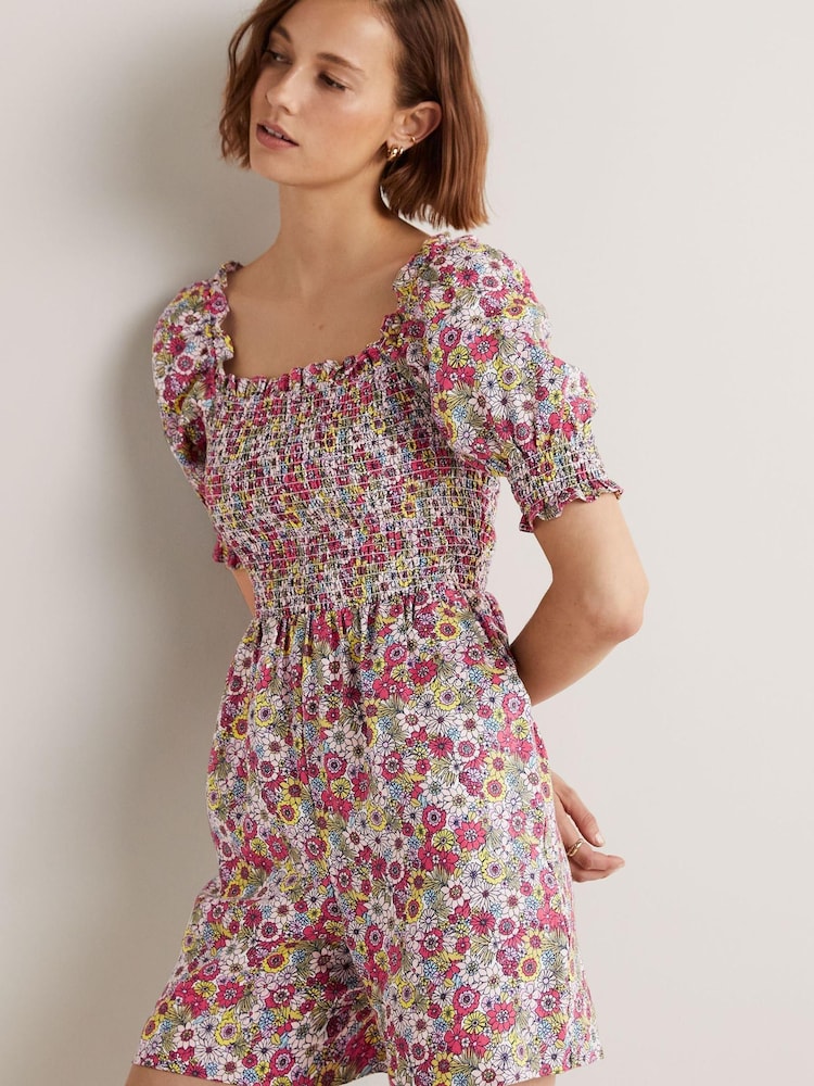 Boden Red Smocked Bodice Playsuit - Image 1 of 6