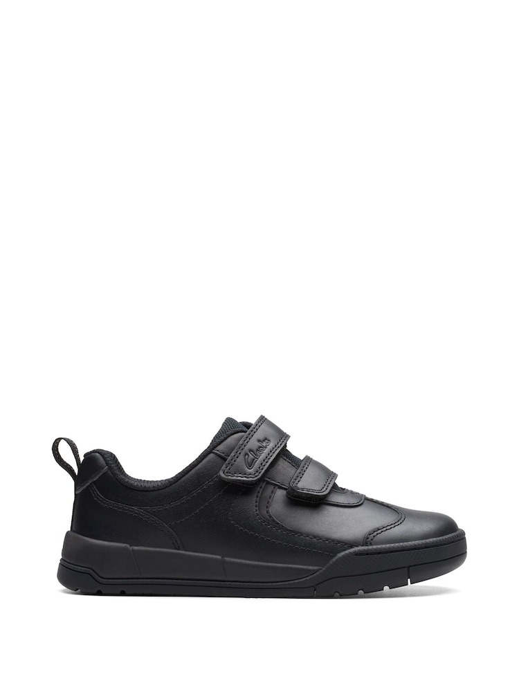Clarks Black Multi Fit Leather Kick Pace Kids Shoes - Image 1 of 7