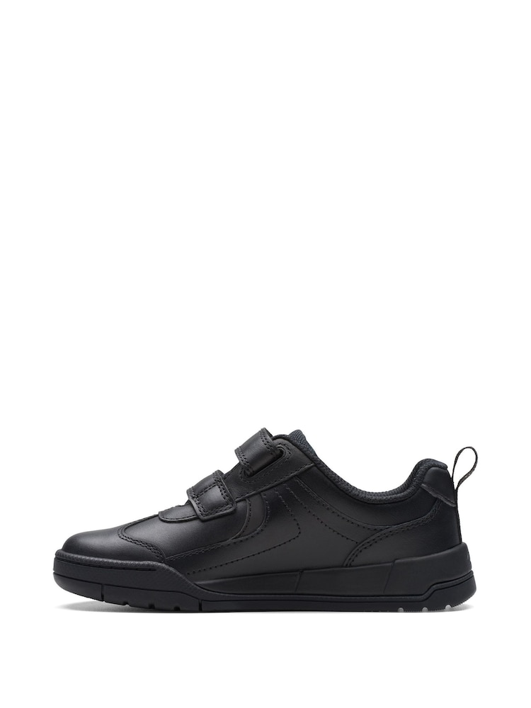 Clarks Black Multi Fit Leather Kick Pace Kids Shoes - Image 2 of 7