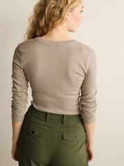 Taupe Neutral Long Sleeve Ribbed Henley Button Top - Image 3 of 5