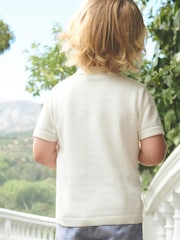 White Knitted Short Sleeve Textured Zip Neck Polo Shirt (3mths-7yrs) - Image 2 of 5