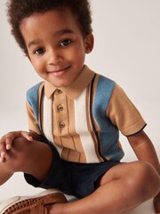 Braun/Marineblau - Vertikal gemustertes Strick-Poloshirt (3 Monate bis 7 Jahre) - Bild 1 von 6