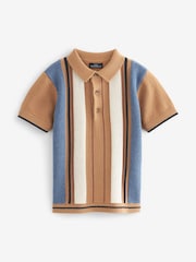 Braun/Marineblau - Vertikal gemustertes Strick-Poloshirt (3 Monate bis 7 Jahre) - Bild 5 von 6