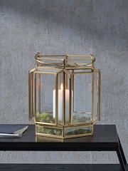 Pacific Brass Metal And Glass Wide Hexagon Lantern - Image 1 of 4