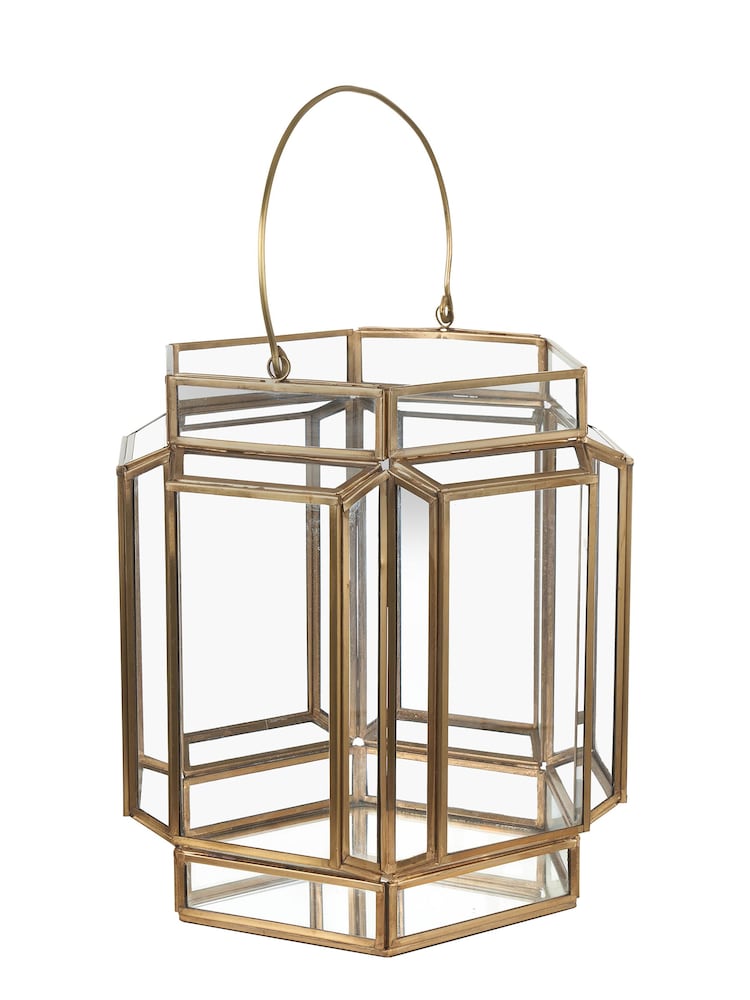 Pacific Brass Metal And Glass Wide Hexagon Lantern - Image 2 of 4