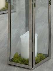 Pacific Silver/White Shiny Nickel Stainless Steel Large Glass Square Lantern - Image 2 of 4