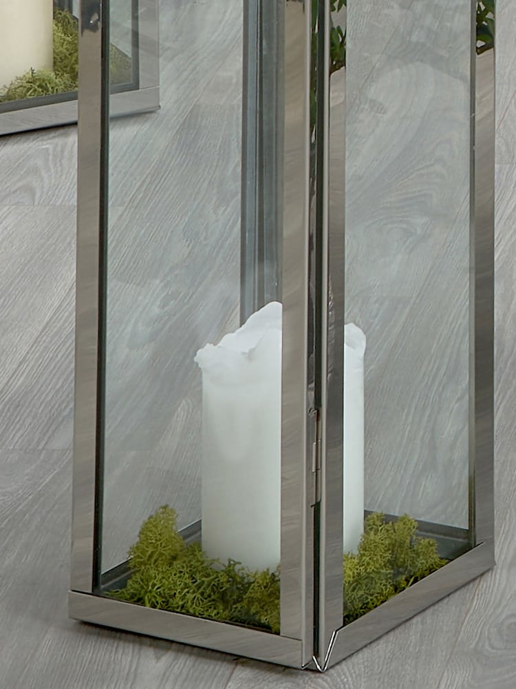 Pacific Silver/White Shiny Nickel Stainless Steel Large Glass Square Lantern - Image 2 of 4