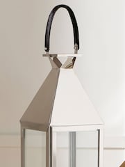 Pacific Silver/White Shiny Nickel Stainless Steel Large Glass Square Lantern - Image 3 of 4