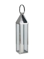 Pacific Silver/White Shiny Nickel Stainless Steel Large Glass Square Lantern - Image 4 of 4