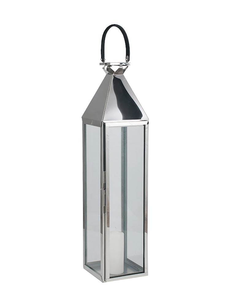 Pacific Silver/White Shiny Nickel Stainless Steel Large Glass Square Lantern - Image 4 of 4